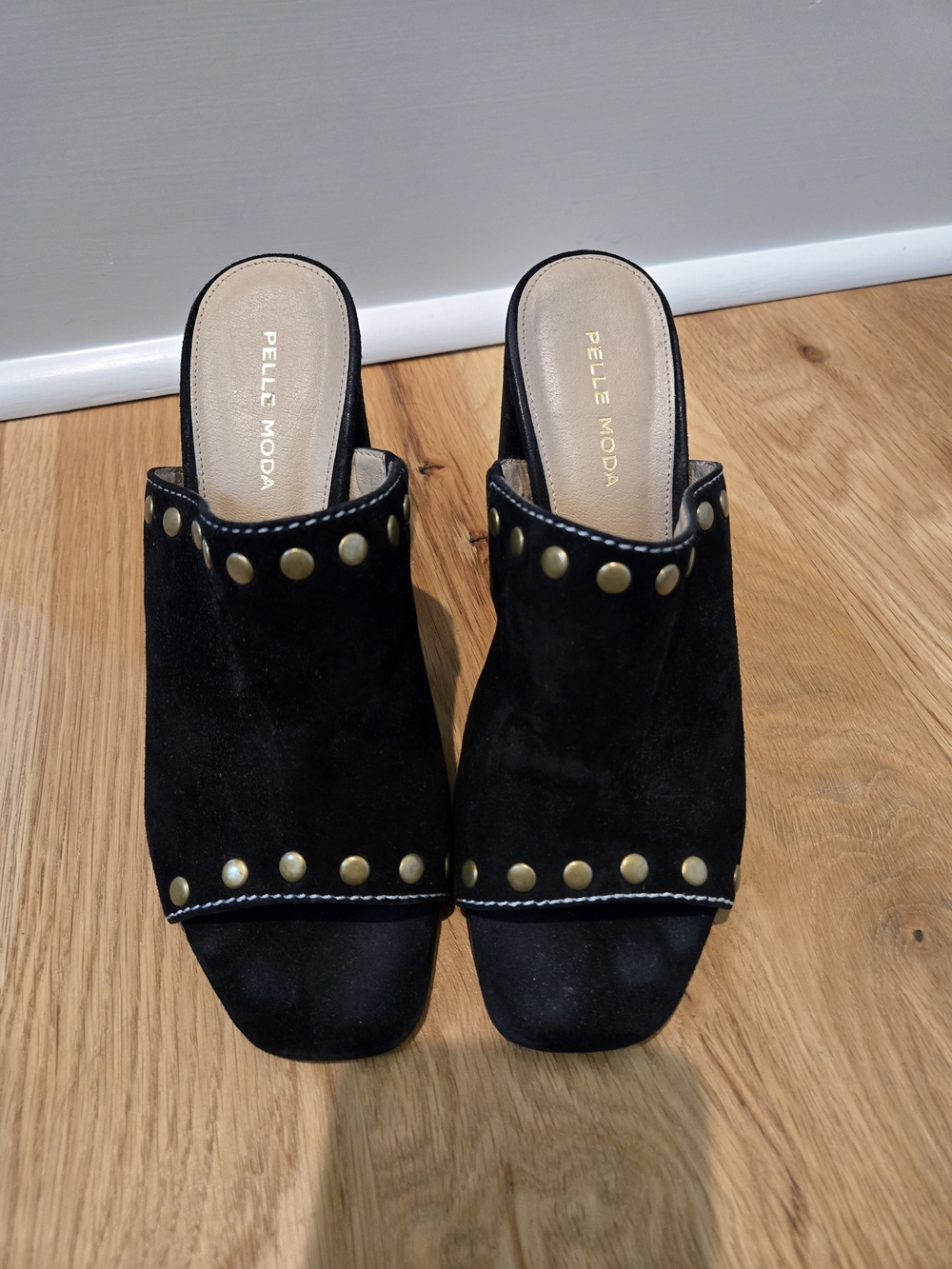 Pelle Moda Black Suede Studded Mules